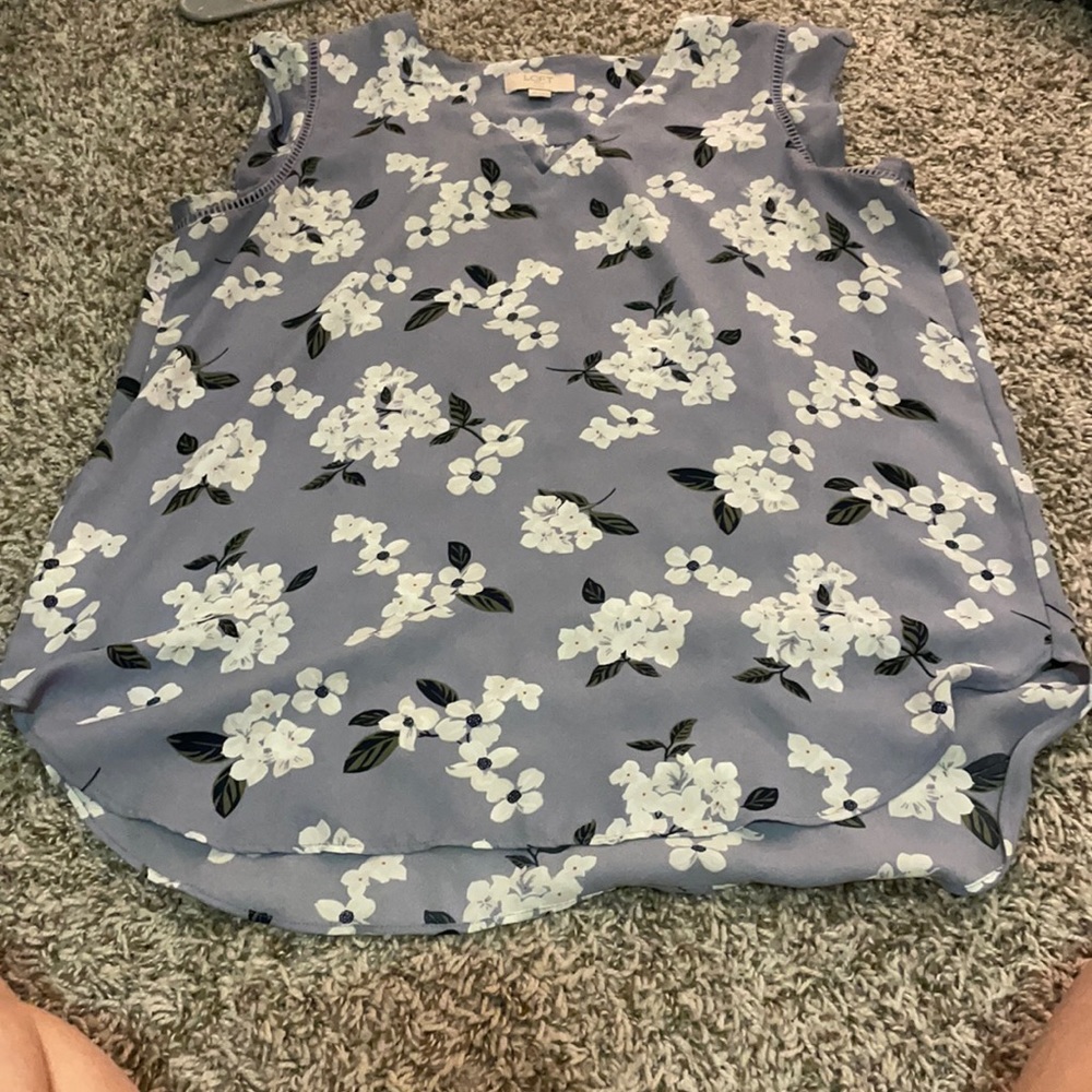 Purple flowered tank top with ruffled sleeve detail